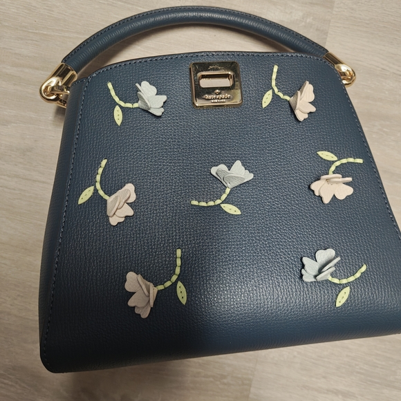 Kate Spade Teal Bag with Floral Accents - Picture 2 of 5